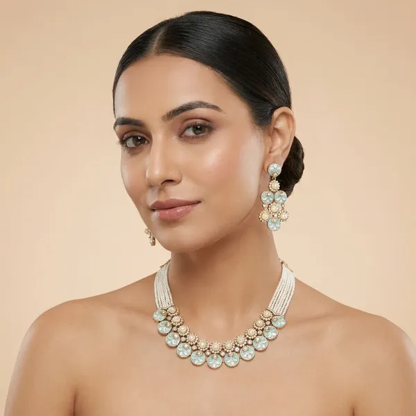 Elegant_Pearl_and_Mint_Green_Meenakari_Chik_Necklace_Set_with_Earrings