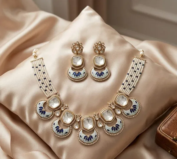 Kundan_&_Phiroza_Blue_Meenakari_Chik_Necklace_Set_with_Earrings