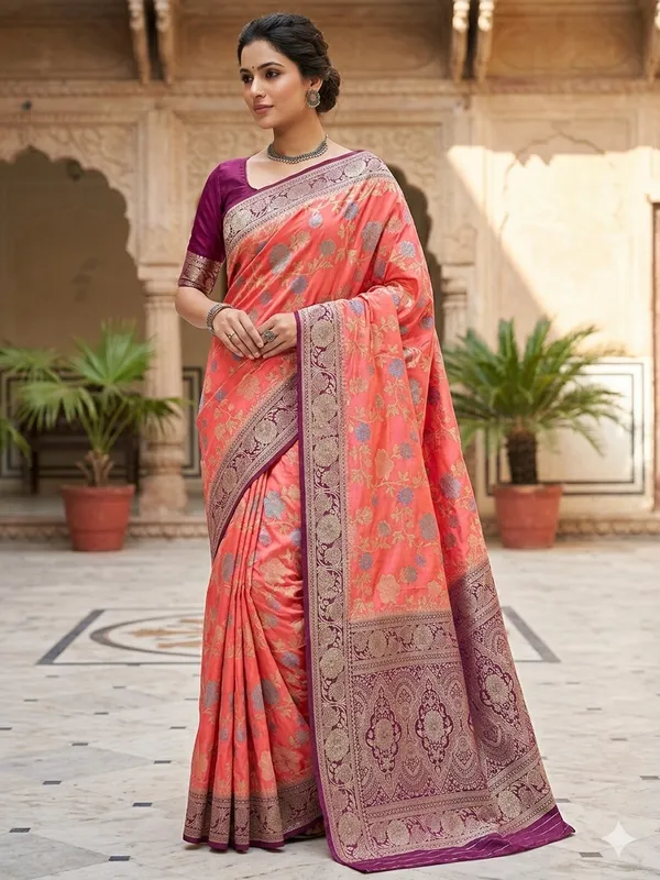 RUSSIAN_SILK_IN_PEACH_WITH_MAGENTA_BORDER