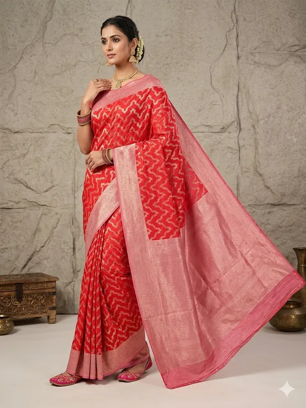 BANARASI_KATAN_SILK_IN_RED_WITH_BABY_PINK_BORDER