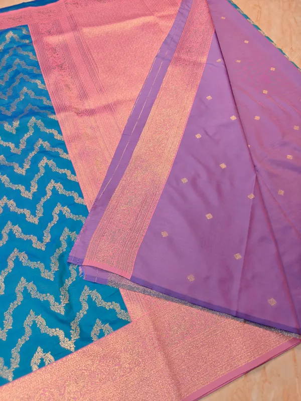 BANARASI_KATAN_SILK_FEROZI_BLUE_WITH_BABY_PINK_BORDER