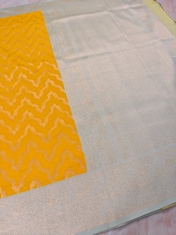 BANARASI_KATAN_SILK_IN_AIRY_GOLD_WITH_LIGHT_BLUE_BORDER