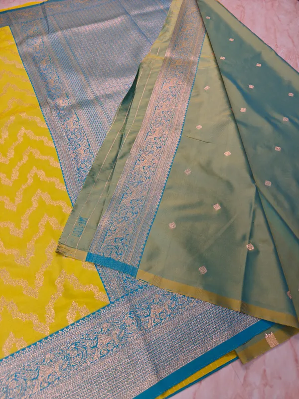 BANARASI_KATAN_SILK_IN_GOLD_WITH_SKY_BLUE_BORDER