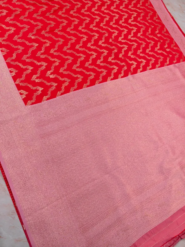 BANARASI_KATAN_SILK_IN_RED_WITH_BABY_PINK_BORDER