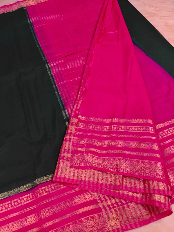 CREPE_Georgette_In_Black_With_Rani_Pink_Border_Saree_For_Women