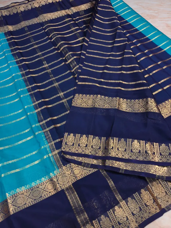 Crepe_Georgette_In_Blue_With_Navy_Blue_Border_Saree_For_Women