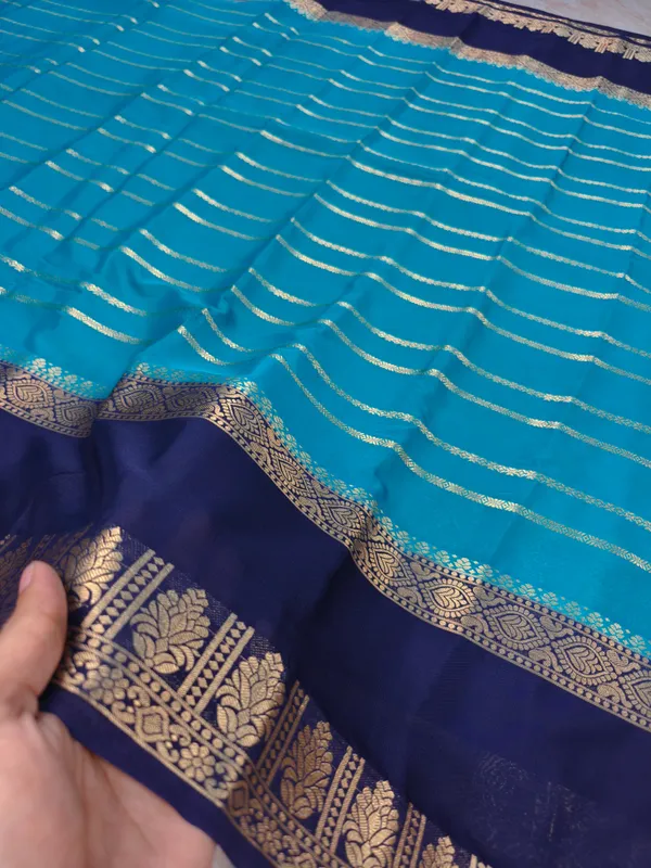 Crepe_Georgette_In_Blue_With_Navy_Blue_Border_Saree_For_Women