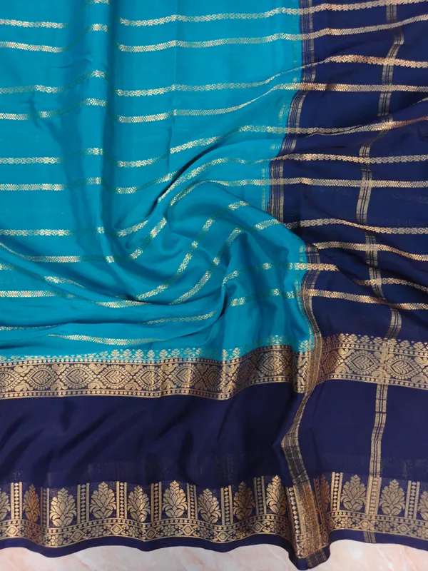 Crepe_Georgette_In_Blue_With_Navy_Blue_Border_Saree_For_Women