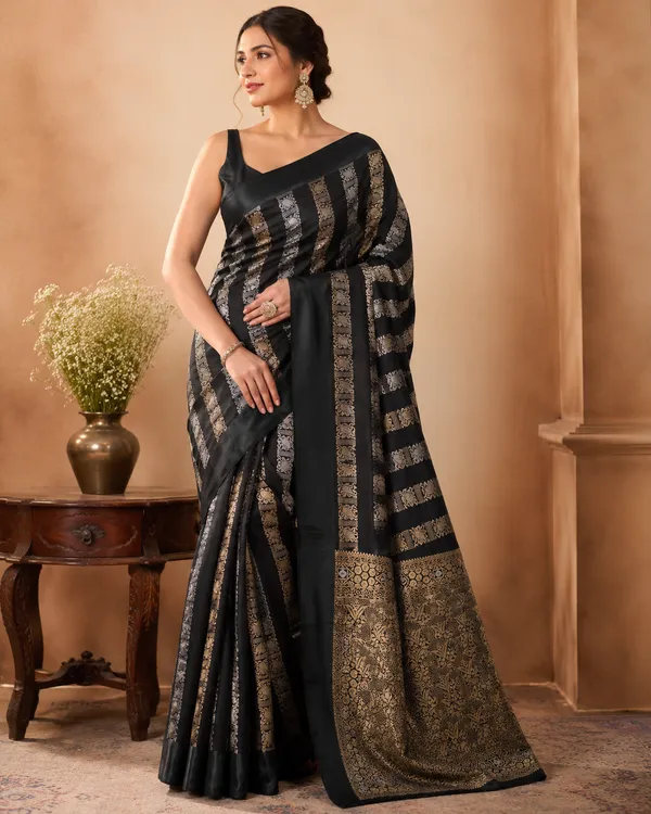 RUSSIAN_SATIN_SILK_IN_BLACK_WITH_GOLD_SILVER_ZARIWORK