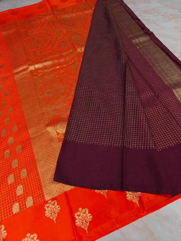 Crepe_Georgette_In_Orange_With_Checks_Styles_Saree_For_Women