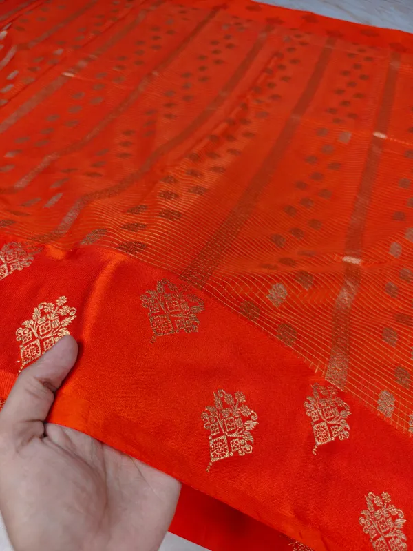 Crepe_Georgette_In_Orange_With_Checks_Styles_Saree_For_Women