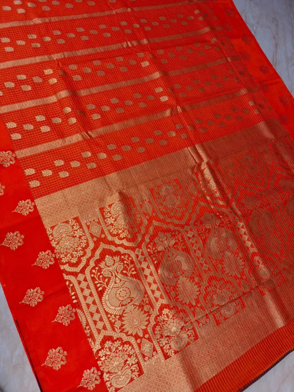 Crepe_Georgette_In_Orange_With_Checks_Styles_Saree_For_Women