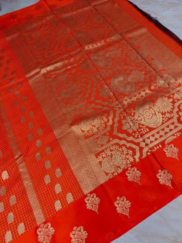 Crepe_Georgette_In_Orange_With_Checks_Styles_Saree_For_Women