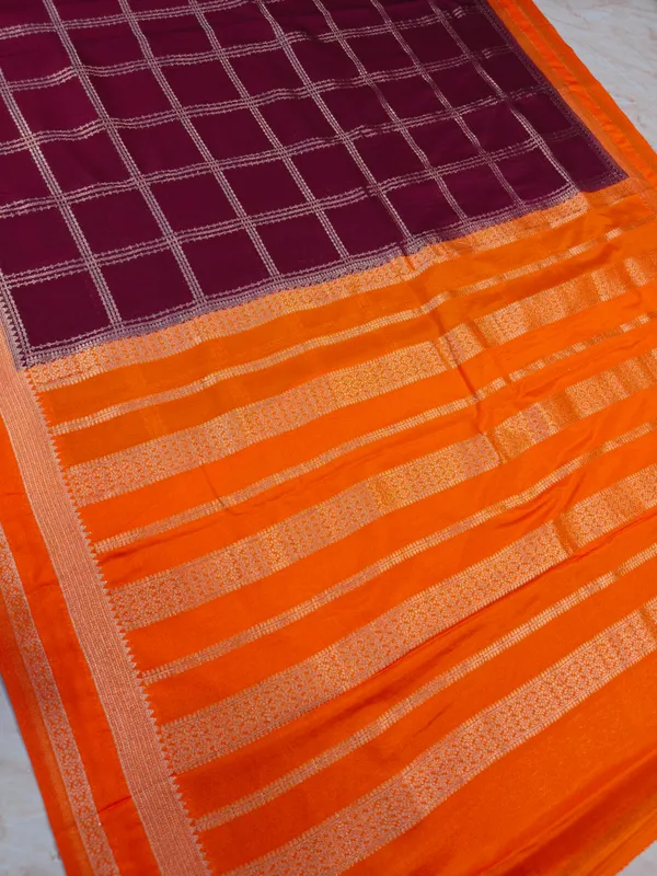 Khaddi_Georgette_In_Magenta_With_Orange_Border_Saree_For_Women
