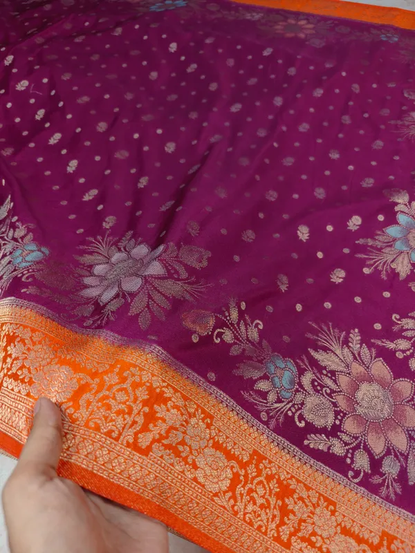 Khaddi_Georgette_In_Magenta_With_Orange_Border_Saree_For_Women