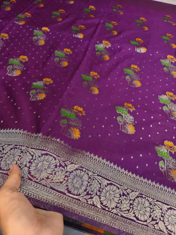 Khaddi_Georgette_In_Magenta_With_Panchrang_Boota_Saree_For_Women