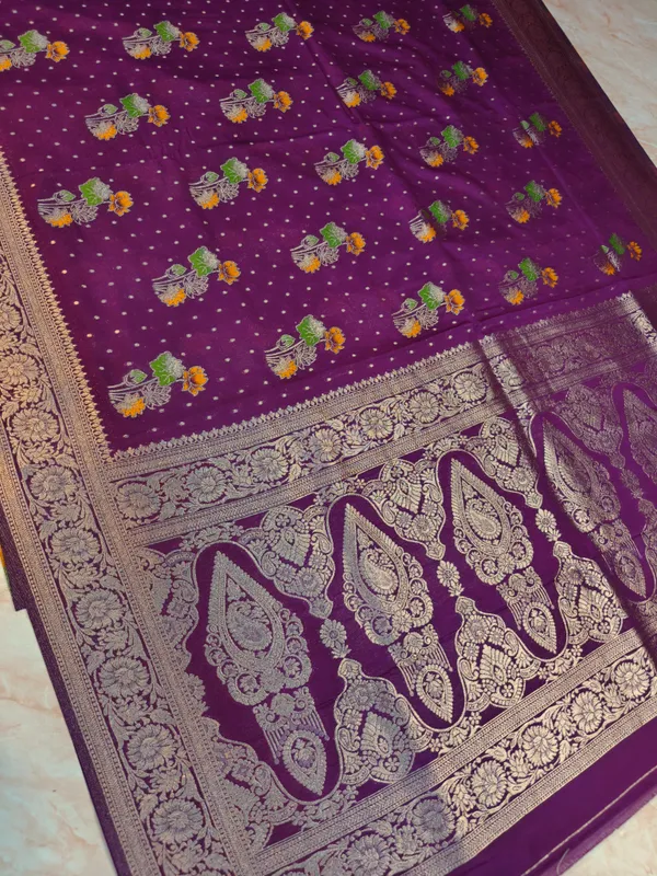 Khaddi_Georgette_In_Magenta_With_Panchrang_Boota_Saree_For_Women
