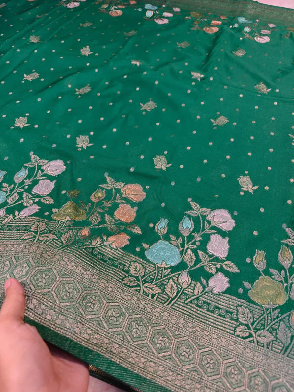 Khaddi_Georgette_In_Green_With_Panchrang_Boota_Saree_For_Women