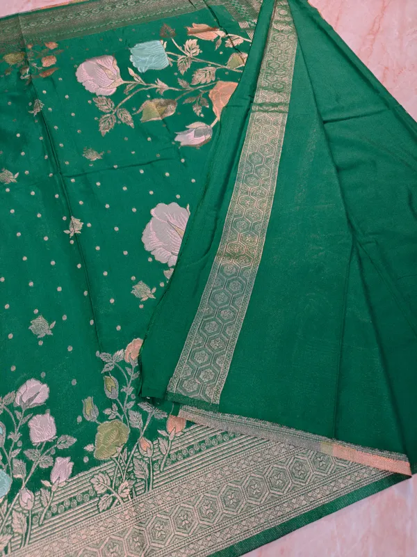 Khaddi_Georgette_In_Green_With_Panchrang_Boota_Saree_For_Women