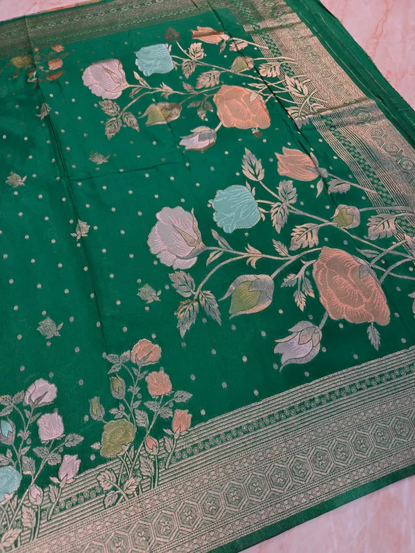Khaddi_Georgette_In_Green_With_Panchrang_Boota_Saree_For_Women