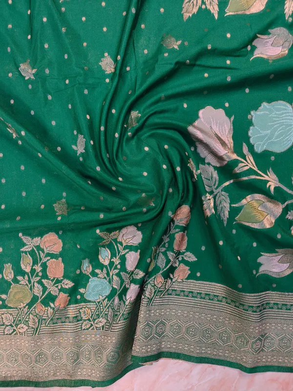 Khaddi_Georgette_In_Green_With_Panchrang_Boota_Saree_For_Women
