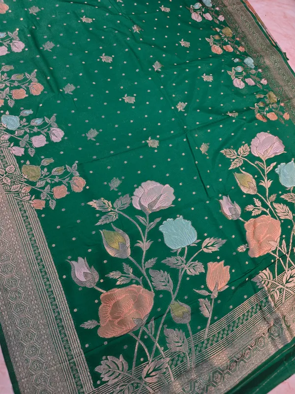 Khaddi_Georgette_In_Green_With_Panchrang_Boota_Saree_For_Women