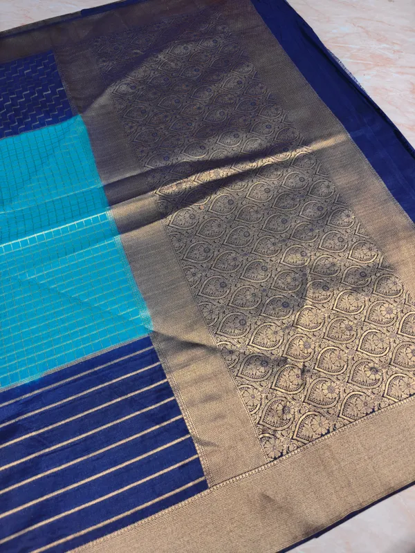 Khaddi_Georgette_In_Blue_With_Royal_Blue_Border_Saree_For_Women