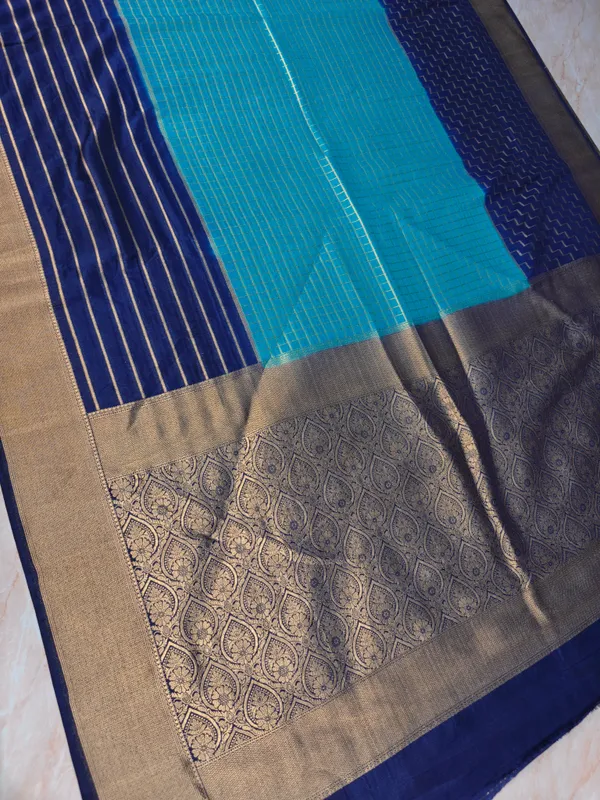 Khaddi_Georgette_In_Blue_With_Royal_Blue_Border_Saree_For_Women
