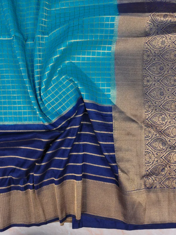 Khaddi_Georgette_In_Blue_With_Royal_Blue_Border_Saree_For_Women