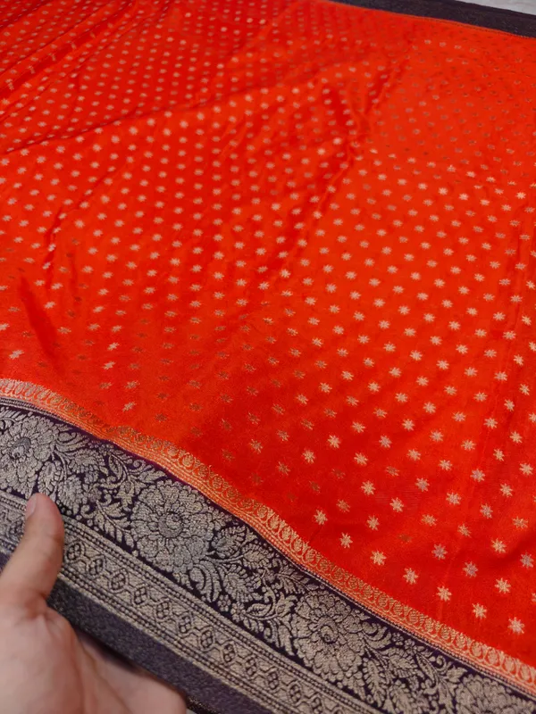 Khaddi_Georgette_In_Orange_With_Magenta_Border_Saree_For_Women