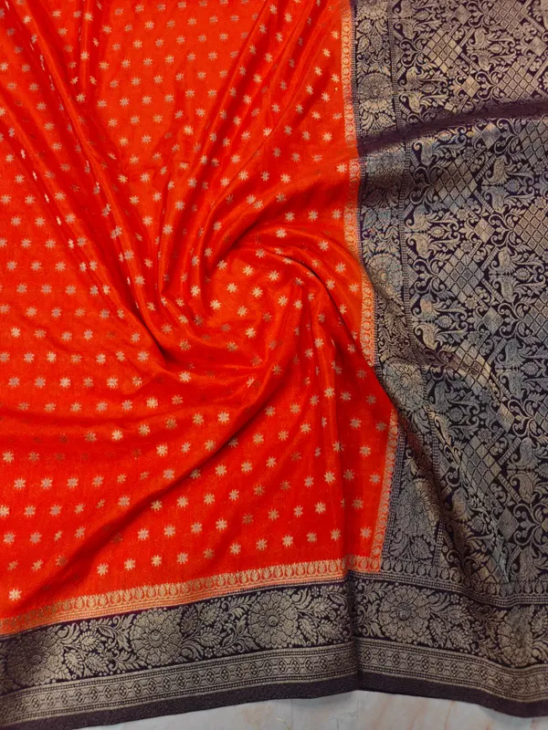 Khaddi_Georgette_In_Orange_With_Magenta_Border_Saree_For_Women