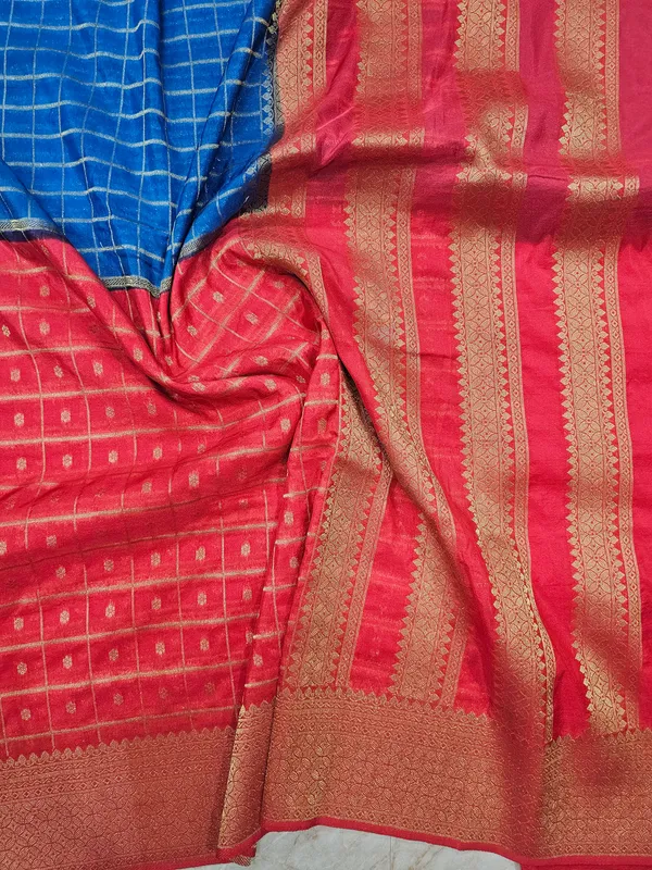 KHADDI_GEROGETTE_IN_ROYAL_BLUE_WITH_PEACH_COLOUR