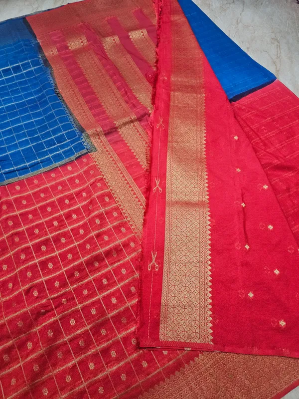 KHADDI_GEROGETTE_IN_ROYAL_BLUE_WITH_PEACH_COLOUR