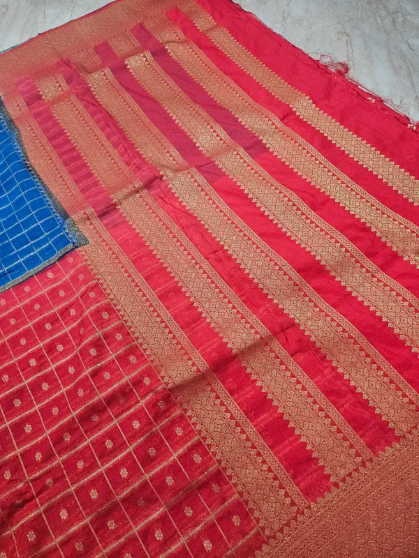 KHADDI_GEROGETTE_IN_ROYAL_BLUE_WITH_PEACH_COLOUR