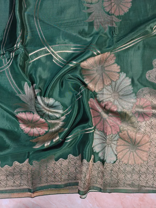 Korean_Silk_In_Bottle_Green_With_Multi_Boutique_Design_Saree_For_Women