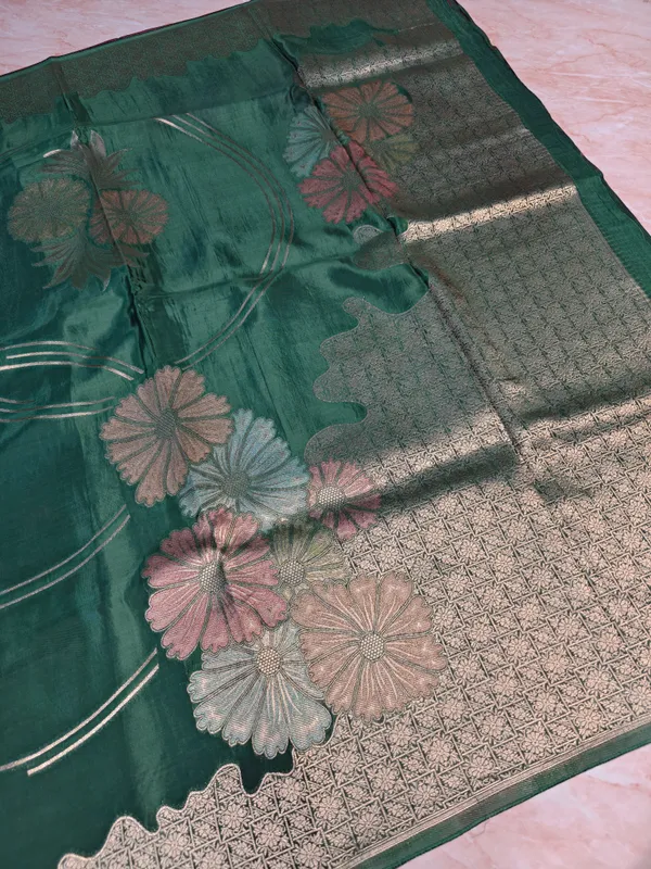 Korean_Silk_In_Bottle_Green_With_Multi_Boutique_Design_Saree_For_Women