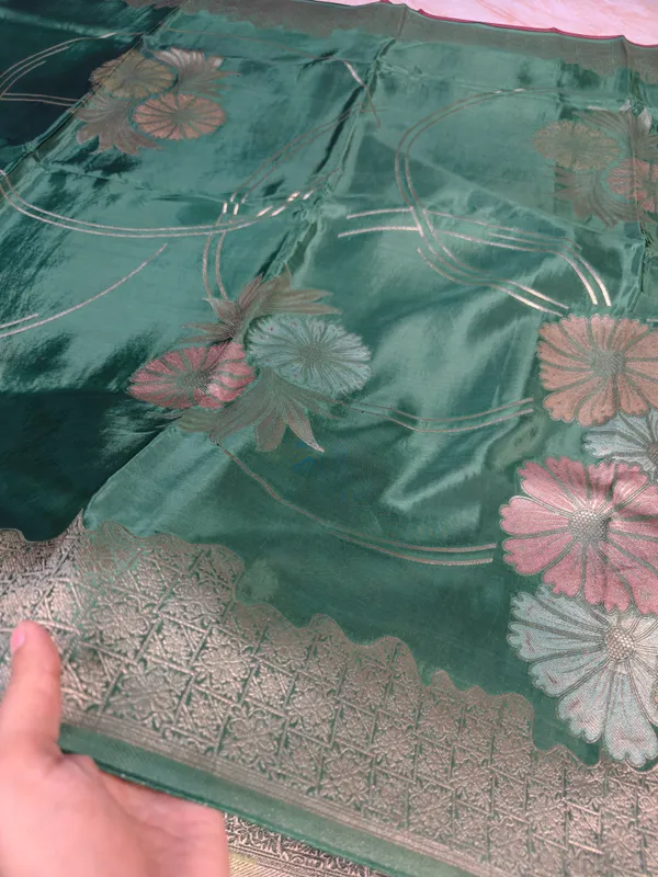 Korean_Silk_In_Bottle_Green_With_Multi_Boutique_Design_Saree_For_Women