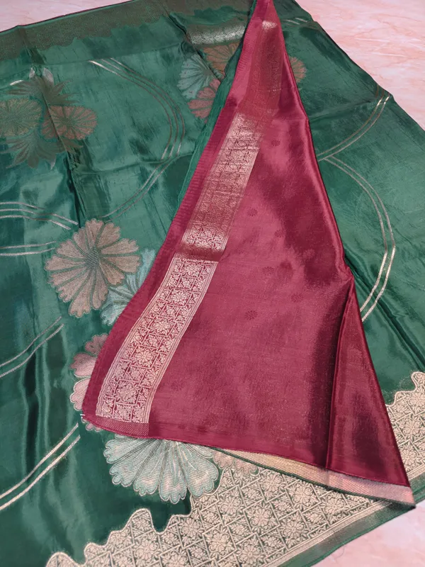 Korean_Silk_In_Bottle_Green_With_Multi_Boutique_Design_Saree_For_Women