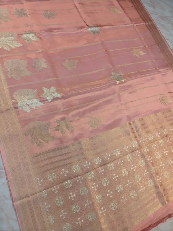 Korean_Silk_In_Peach_Colour_With_Floral_Stripes_Saree_For_Women