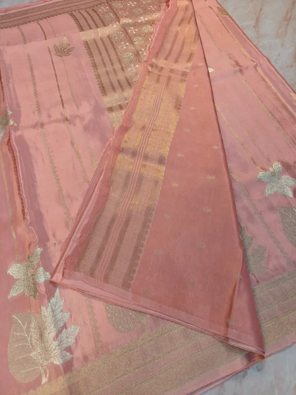 Korean_Silk_In_Peach_Colour_With_Floral_Stripes_Saree_For_Women