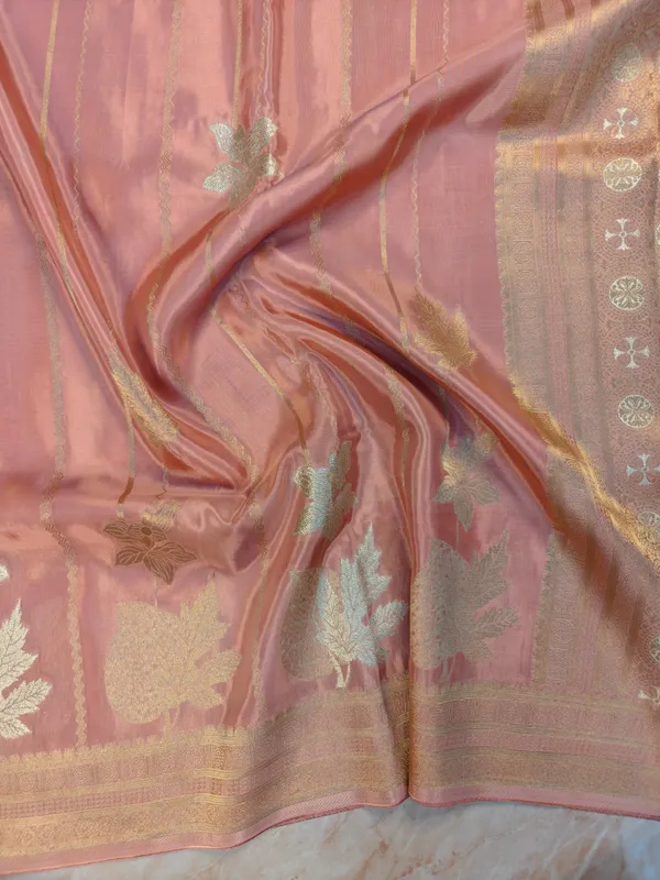 Korean_Silk_In_Peach_Colour_With_Floral_Stripes_Saree_For_Women