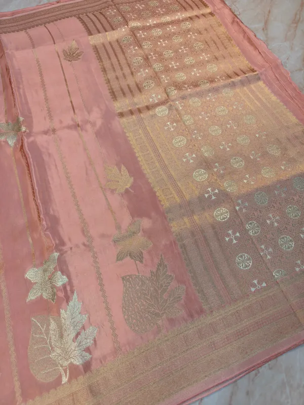 Korean_Silk_In_Peach_Colour_With_Floral_Stripes_Saree_For_Women