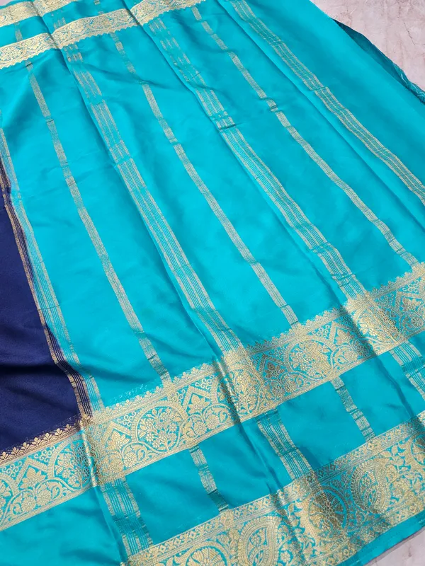 MYSORE_CREPE_IN_NAVY_BLUE_WITH_SEA_GREEN_COLOUR