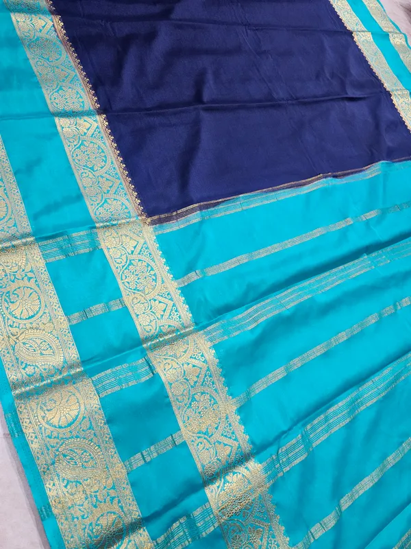 MYSORE_CREPE_IN_NAVY_BLUE_WITH_SEA_GREEN_COLOUR
