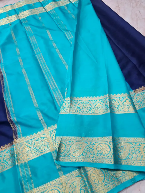 MYSORE_CREPE_IN_NAVY_BLUE_WITH_SEA_GREEN_COLOUR