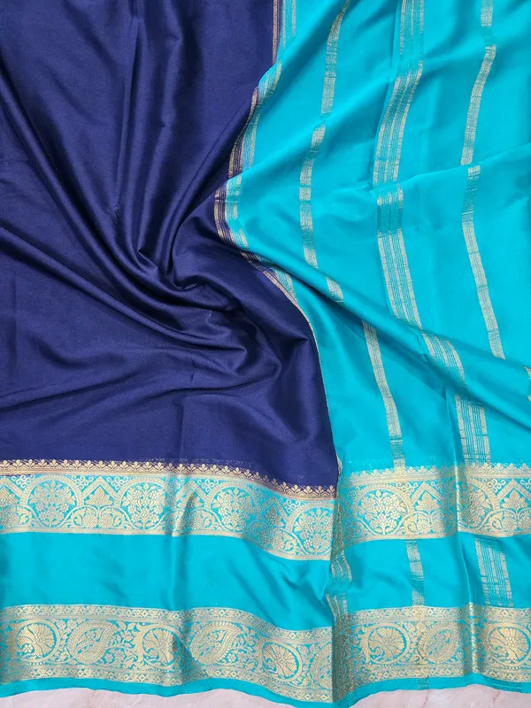 MYSORE_CREPE_IN_NAVY_BLUE_WITH_SEA_GREEN_COLOUR