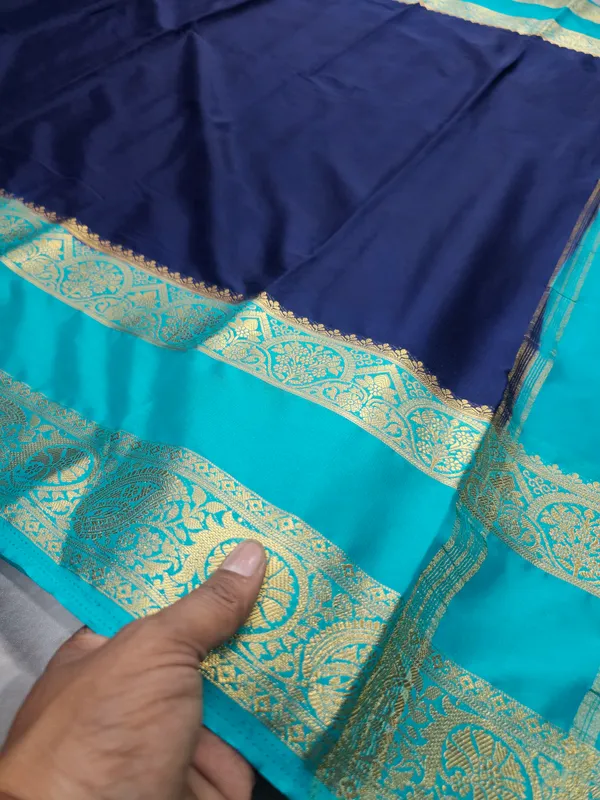 MYSORE_CREPE_IN_NAVY_BLUE_WITH_SEA_GREEN_COLOUR