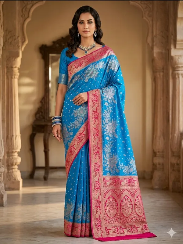 KHADDI_GEROGETTE_IN_ROYAL_BLUE_WITH_RED_BORDER