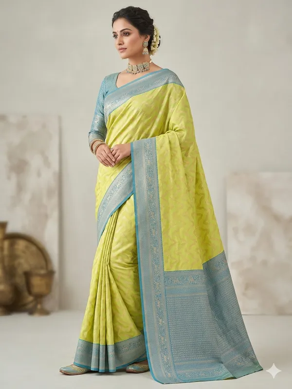 BANARASI_KATAN_SILK_IN_GOLD_WITH_SKY_BLUE_BORDER