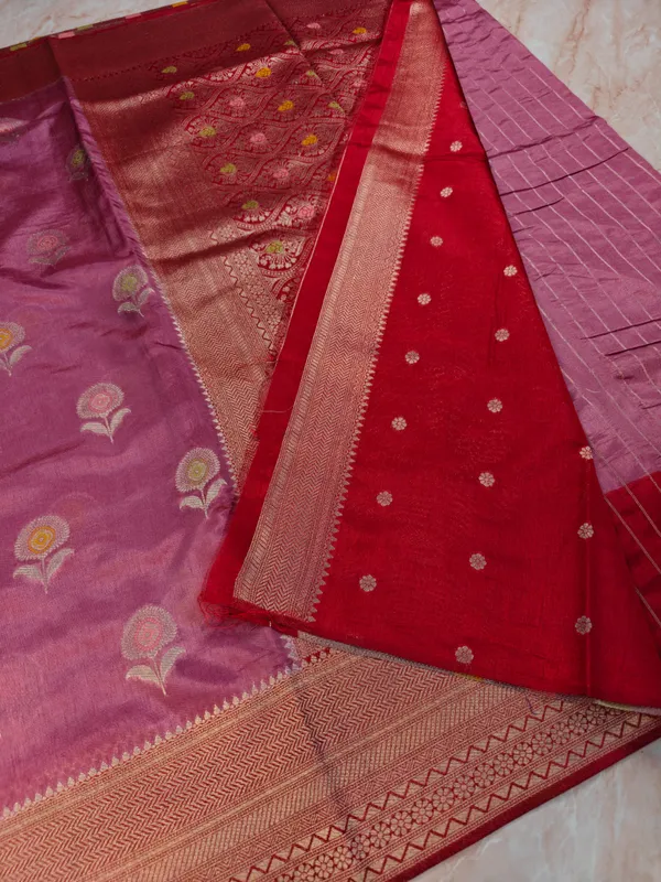 Paper_Silk_In_Onion_Pink_With_Red_Border_Saree_For_Women